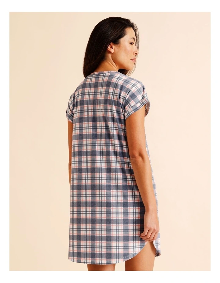 Everyday PVE Short Sleeve Nightie in Grey Check Print image 5