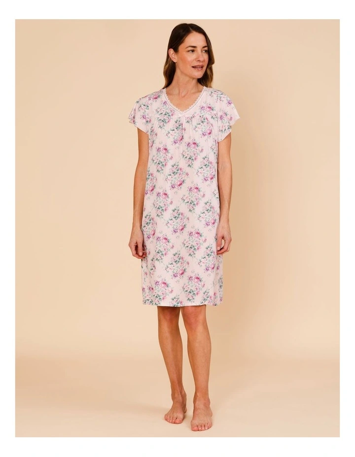 Timeless Woven Flutter Sleeve Nightie in Pink Floral Print image 2