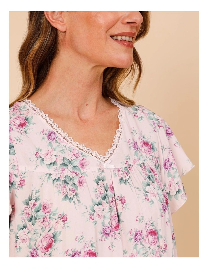 Timeless Woven Flutter Sleeve Nightie in Pink Floral Print image 3