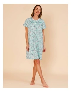 Timeless Knit Short Sleeve Nightie in Mint Paisley Print