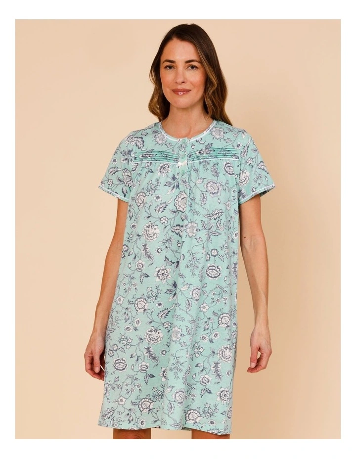 Timeless Knit Short Sleeve Nightie in Mint Paisley Print image 2