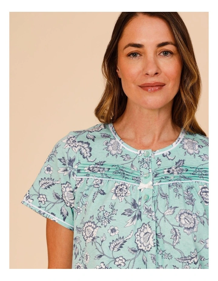 Timeless Knit Short Sleeve Nightie in Mint Paisley Print image 3