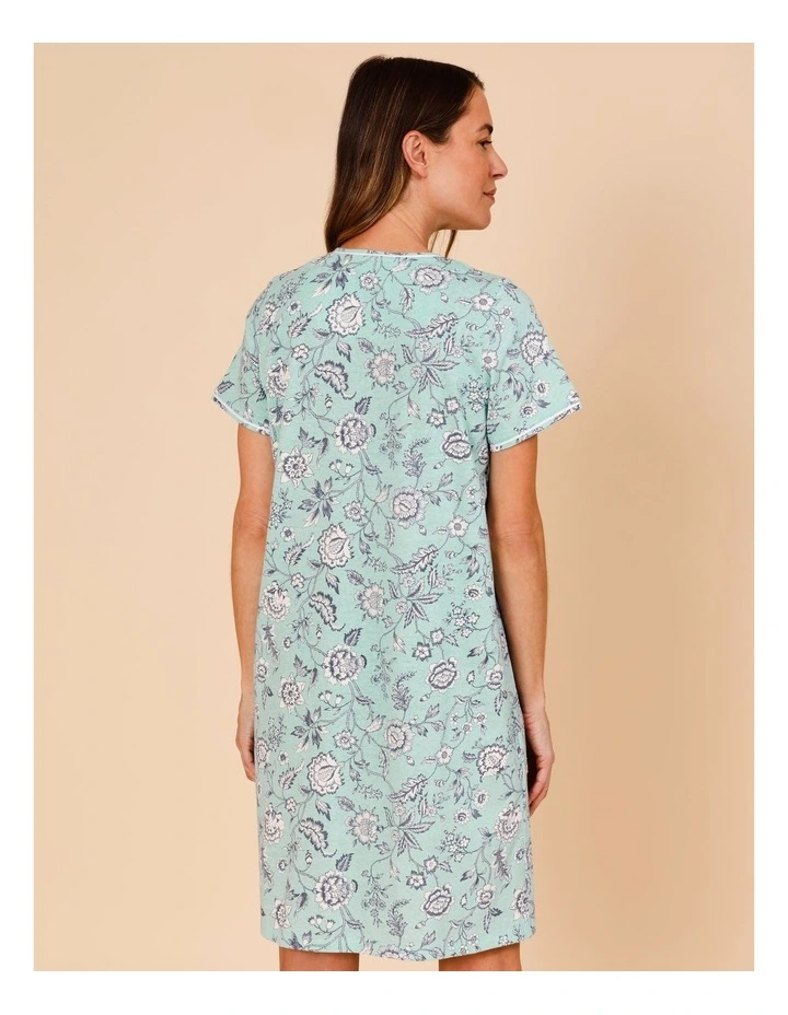 Timeless Knit Short Sleeve Nightie in Mint Paisley Print image 4