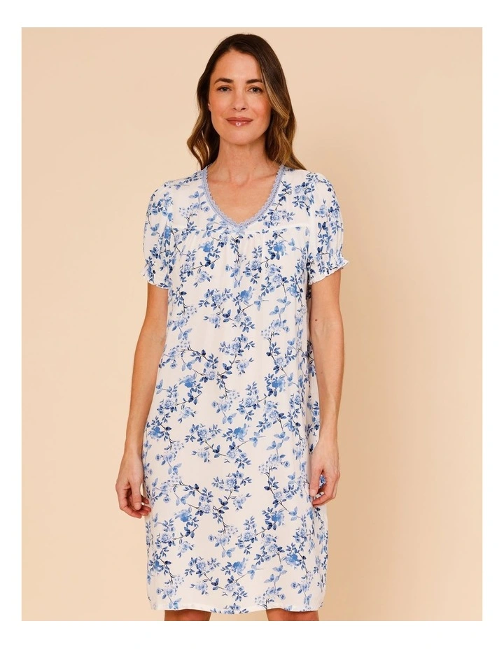 Timeless Woven Puff Sleeve Nightie in Winding Floral Print image 1