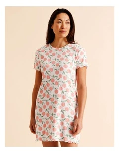 Everyday Fluted Edge Short Sleeve Nightie in Peach Print