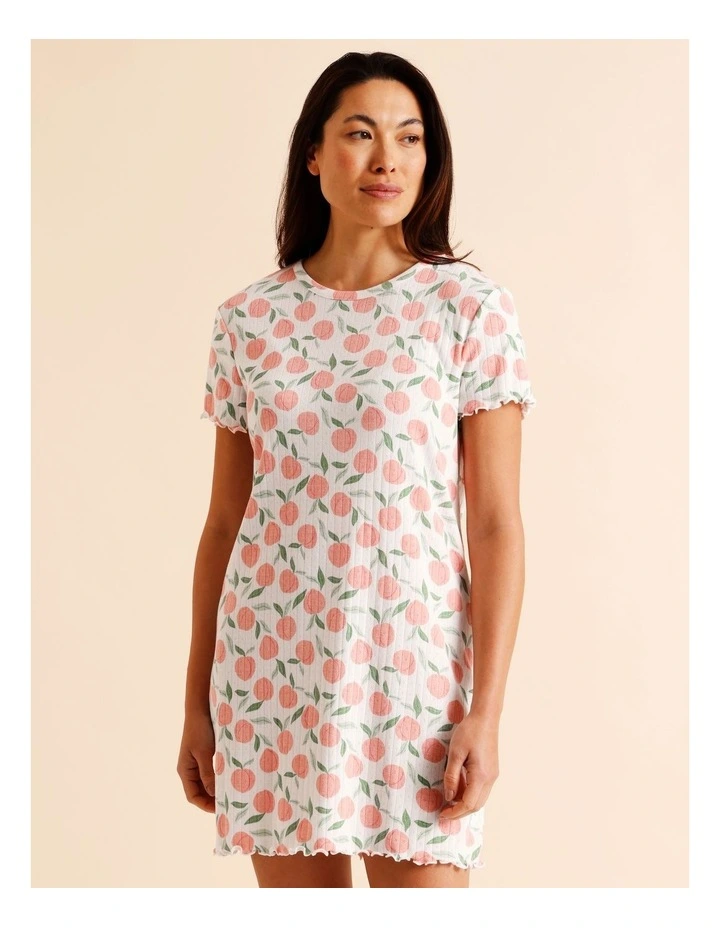 Everyday Fluted Edge Short Sleeve Nightie in Peach Print image 1