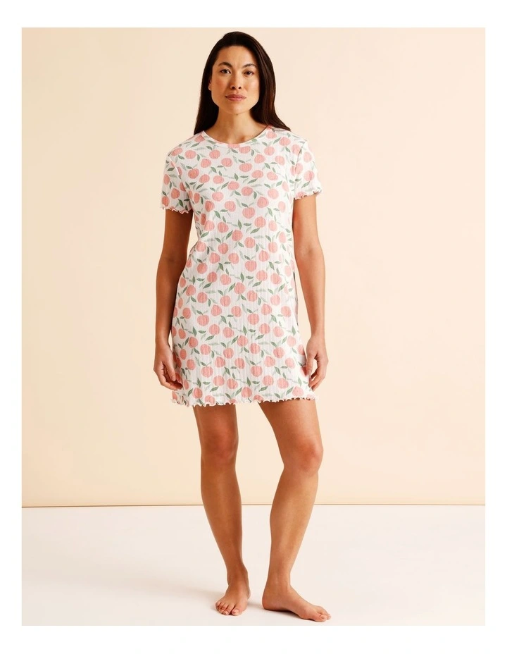 Everyday Fluted Edge Short Sleeve Nightie in Peach Print image 2