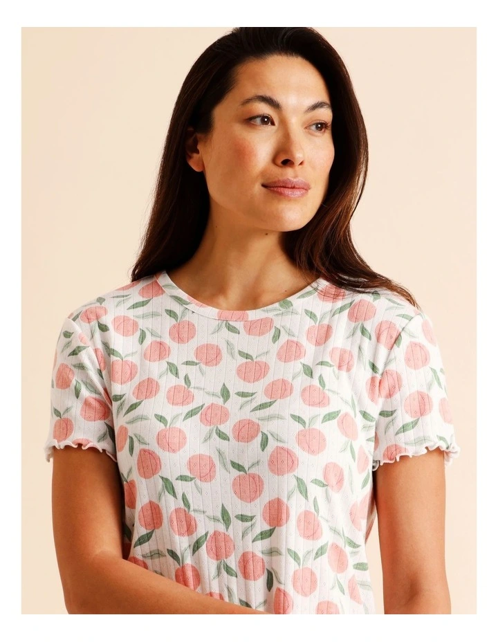 Everyday Fluted Edge Short Sleeve Nightie in Peach Print image 3
