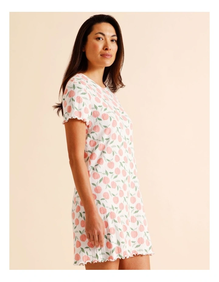 Everyday Fluted Edge Short Sleeve Nightie in Peach Print image 4