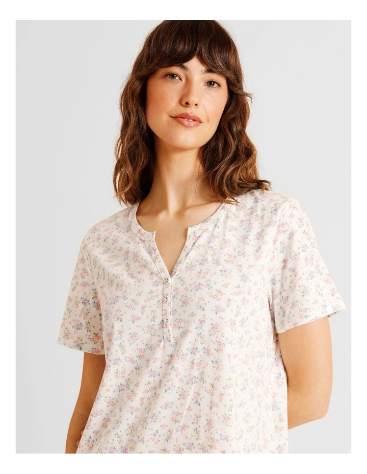 Everyday Cotton Short Sleeve Half Placket Nightie in Ditsy Floral Print image 3