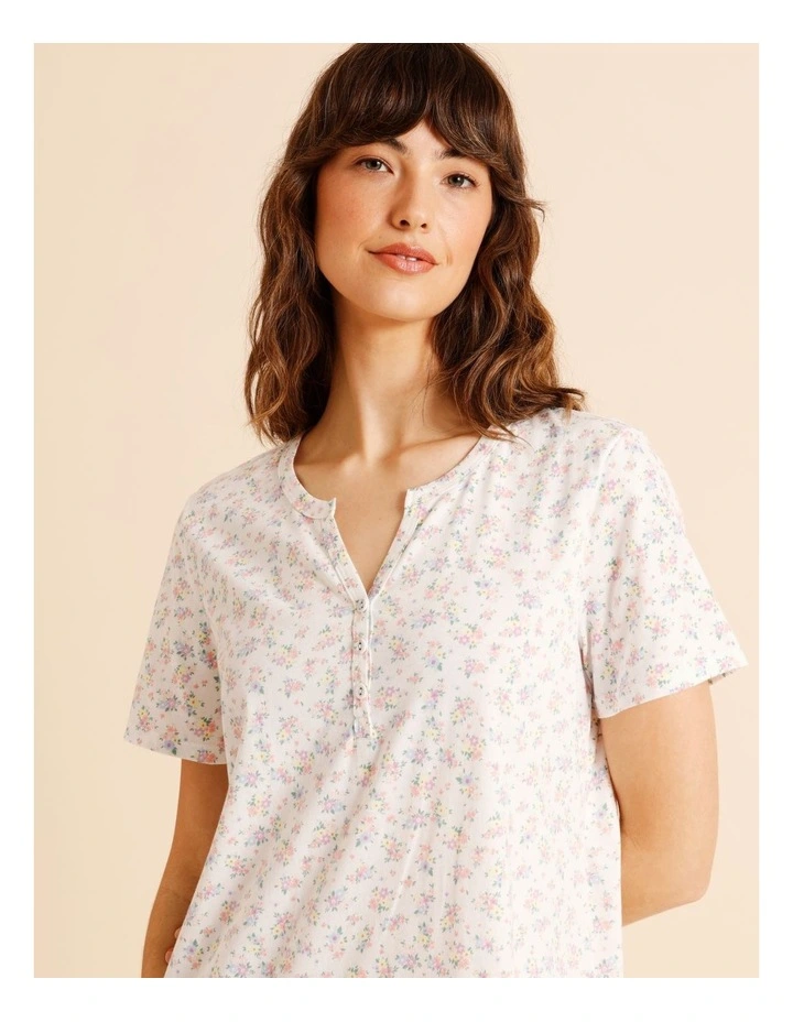 Everyday Cotton Short Sleeve Half Placket Nightie in Ditsy Floral Print image 3