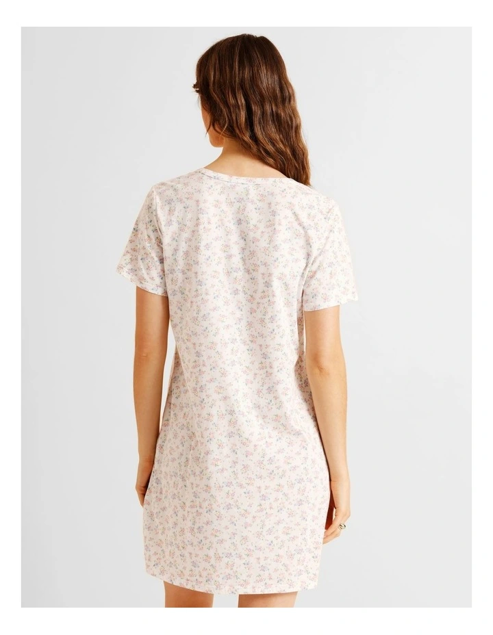 Everyday Cotton Short Sleeve Half Placket Nightie in Ditsy Floral Print image 4