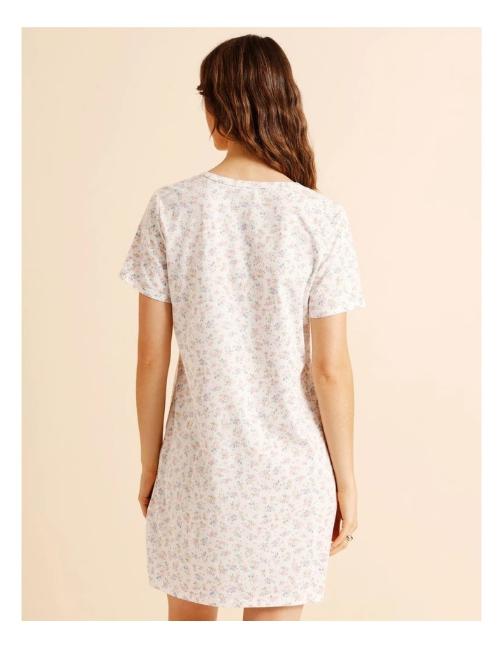 Everyday Cotton Short Sleeve Half Placket Nightie in Ditsy Floral Print image 4
