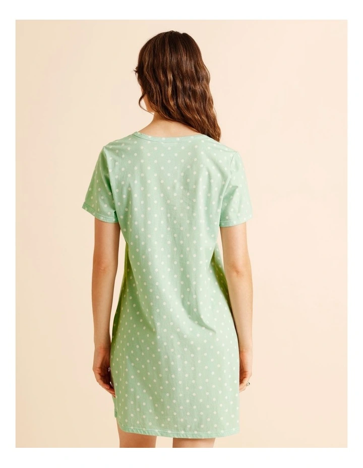 Everyday Cotton Short Sleeve Half Placket Nightie in Pistachio Spot Print image 4