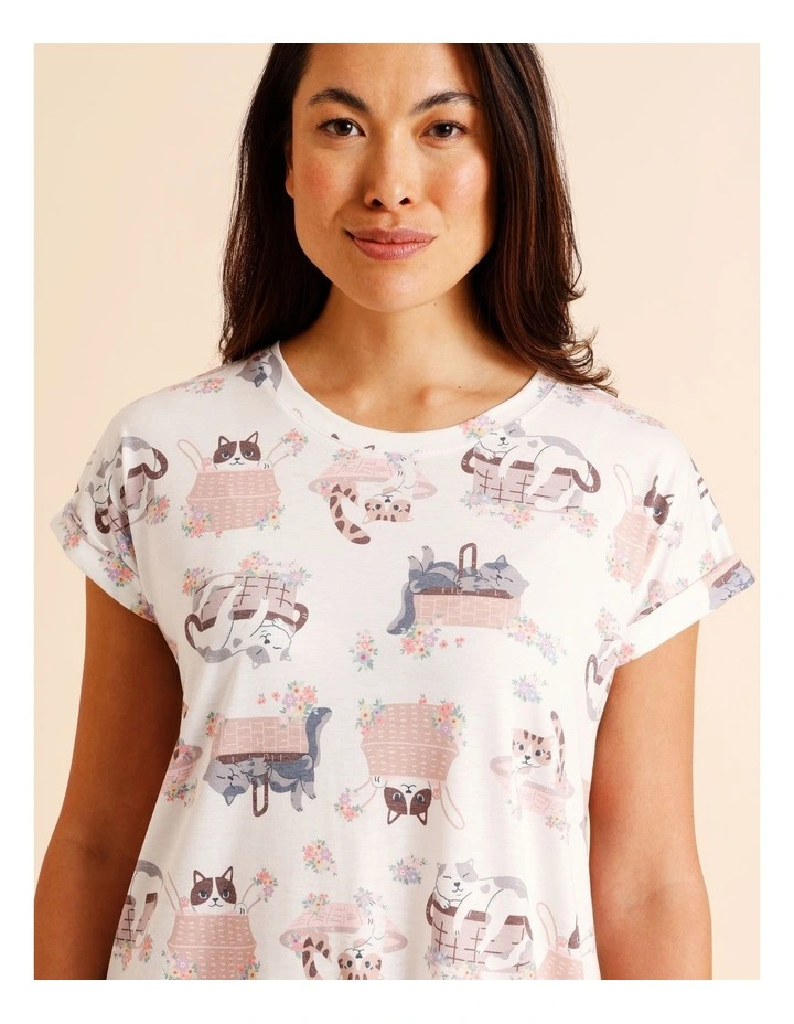 Everyday PVE Short Sleeve Nightie in Picnic Cats Print image 3