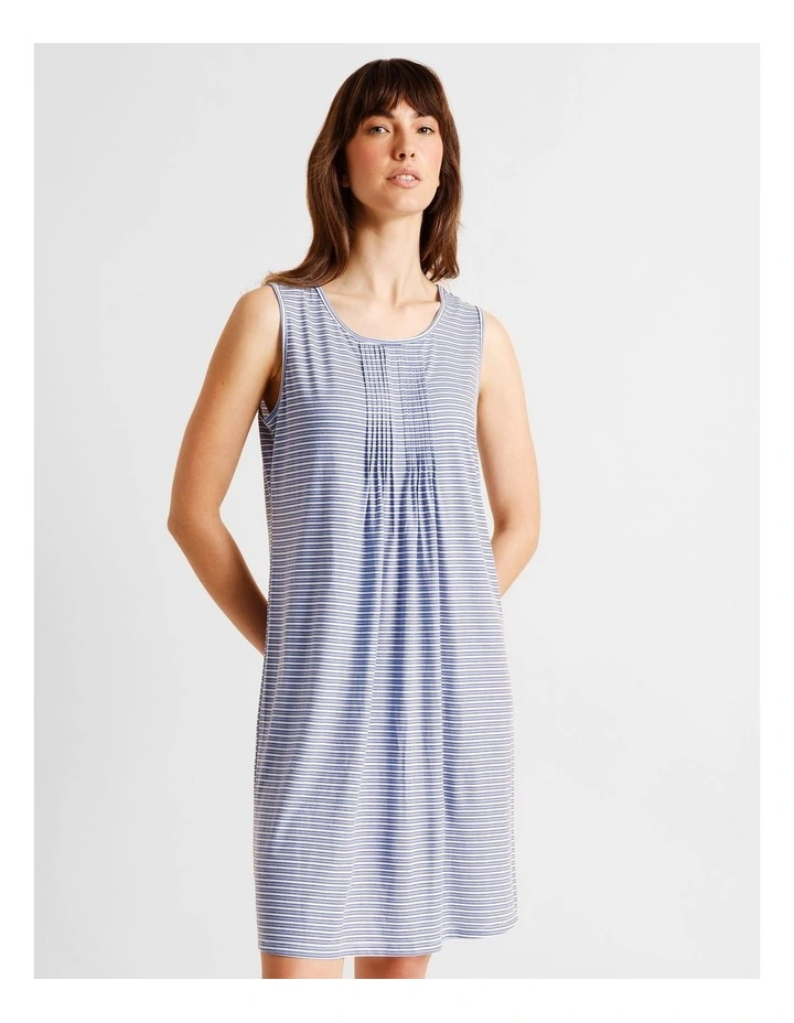 Everyday PVE Sleeveless Pintuck Nightie in Blue Stripe Print image 1