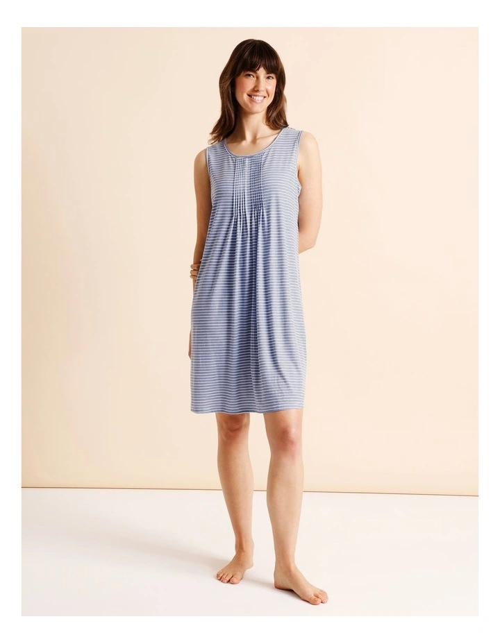 Everyday PVE Sleeveless Pintuck Nightie in Blue Stripe Print image 2