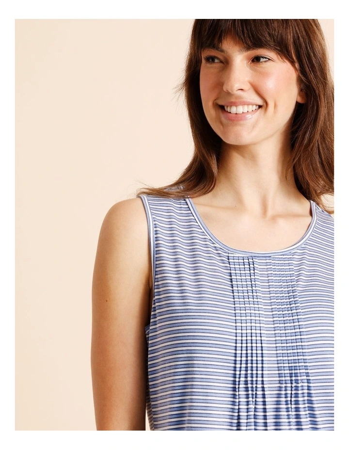 Everyday PVE Sleeveless Pintuck Nightie in Blue Stripe Print image 3