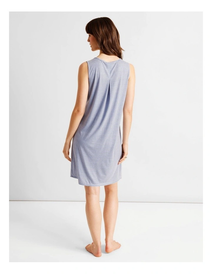 Everyday PVE Sleeveless Pintuck Nightie in Blue Stripe Print image 4