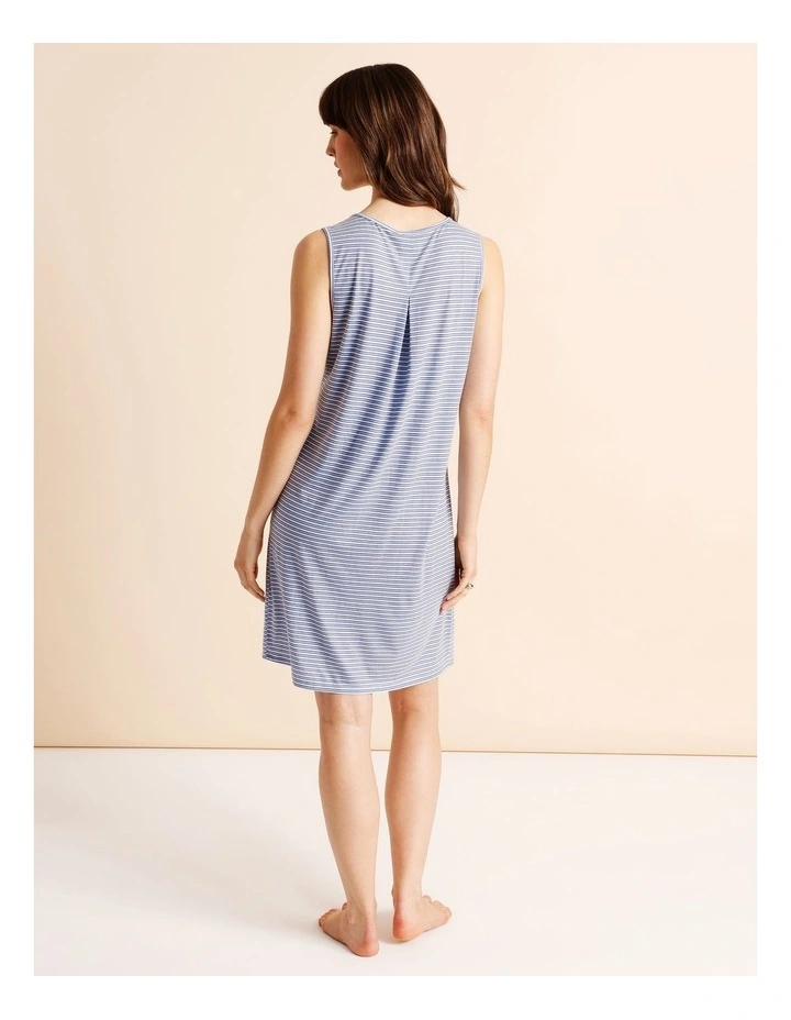 Everyday PVE Sleeveless Pintuck Nightie in Blue Stripe Print image 4