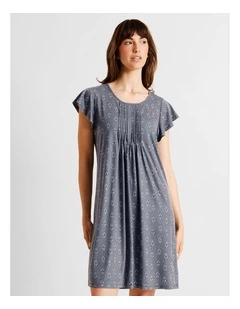 Everyday PVE Flutter Sleeve Nightie in Grey Tile Print