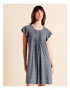 Everyday PVE Flutter Sleeve Nightie in Grey Tile Print