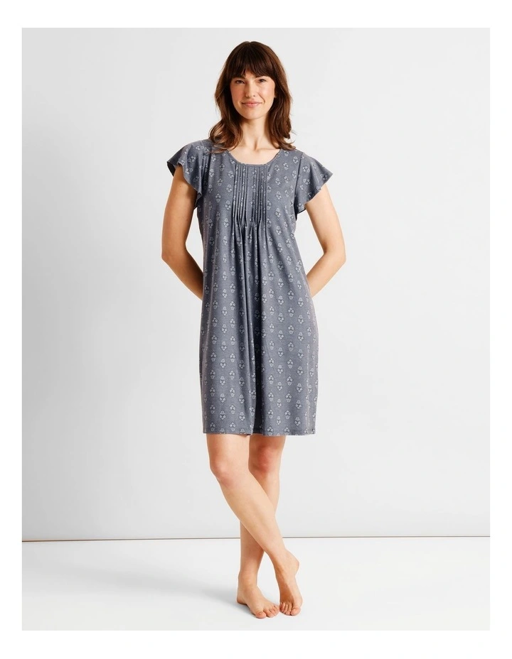 Everyday PVE Flutter Sleeve Nightie in Grey Tile Print image 2