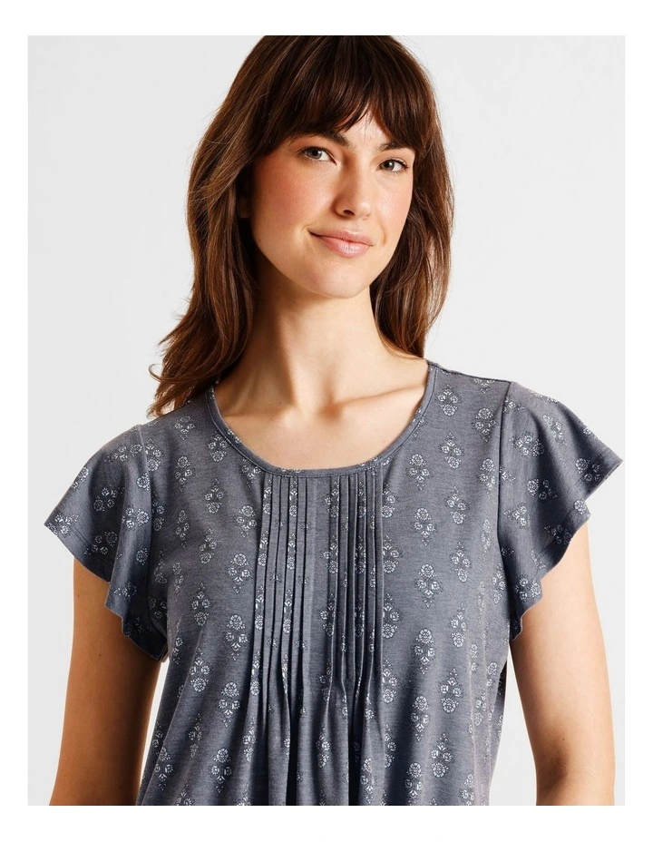 Everyday PVE Flutter Sleeve Nightie in Grey Tile Print image 3