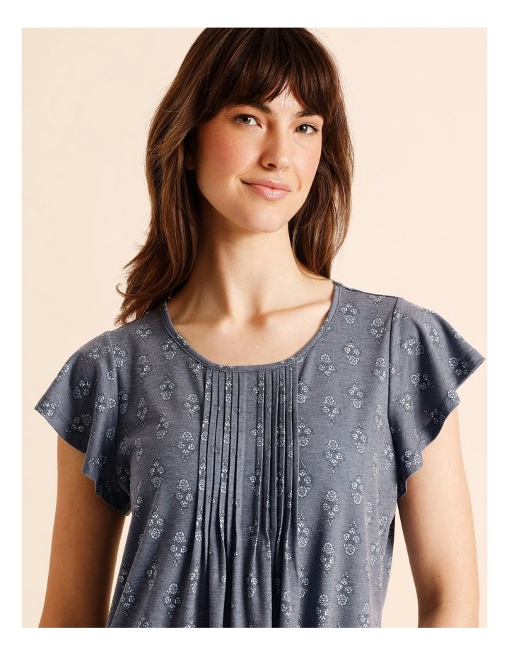 Everyday PVE Flutter Sleeve Nightie in Grey Tile Print image 3