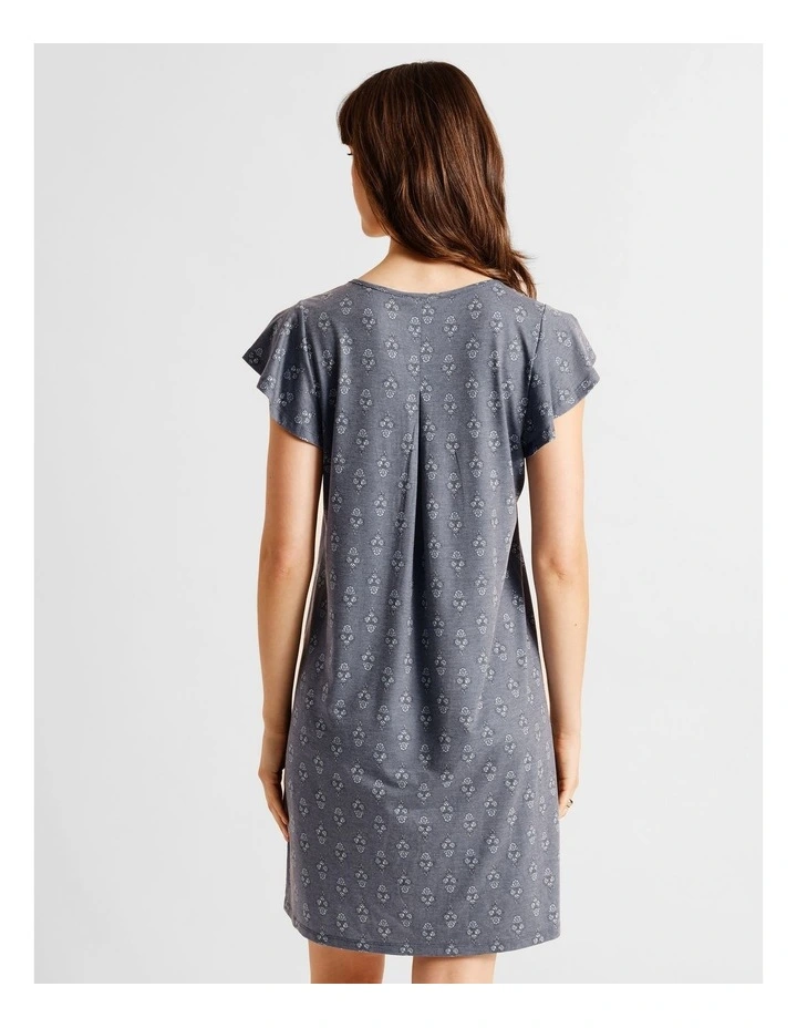 Everyday PVE Flutter Sleeve Nightie in Grey Tile Print image 4