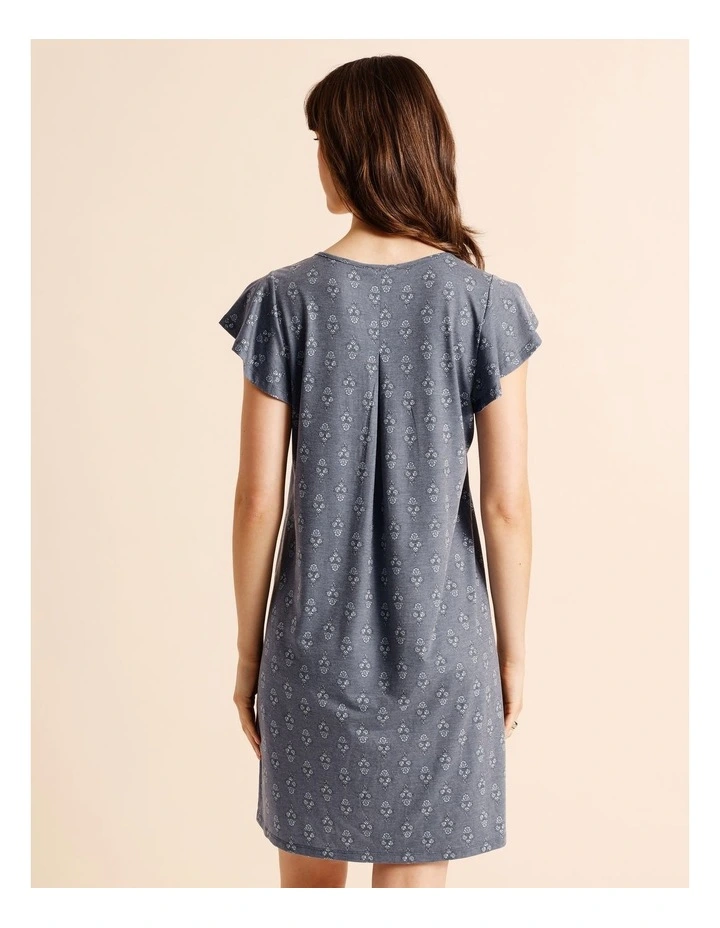 Everyday PVE Flutter Sleeve Nightie in Grey Tile Print image 4