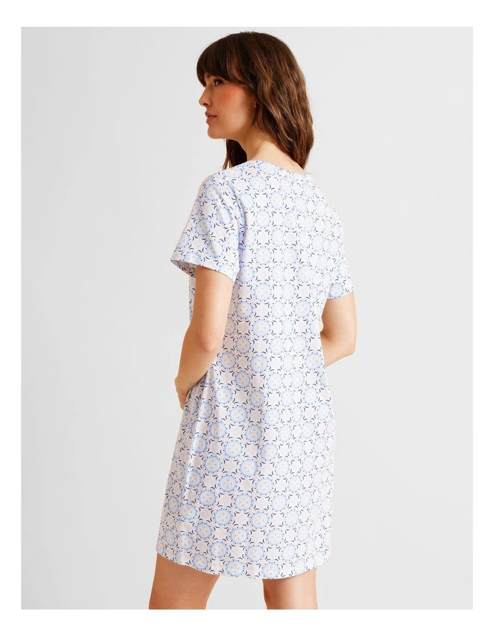 Everyday Cotton Short Sleeve Half Placket Nightie in Tile Print image 4