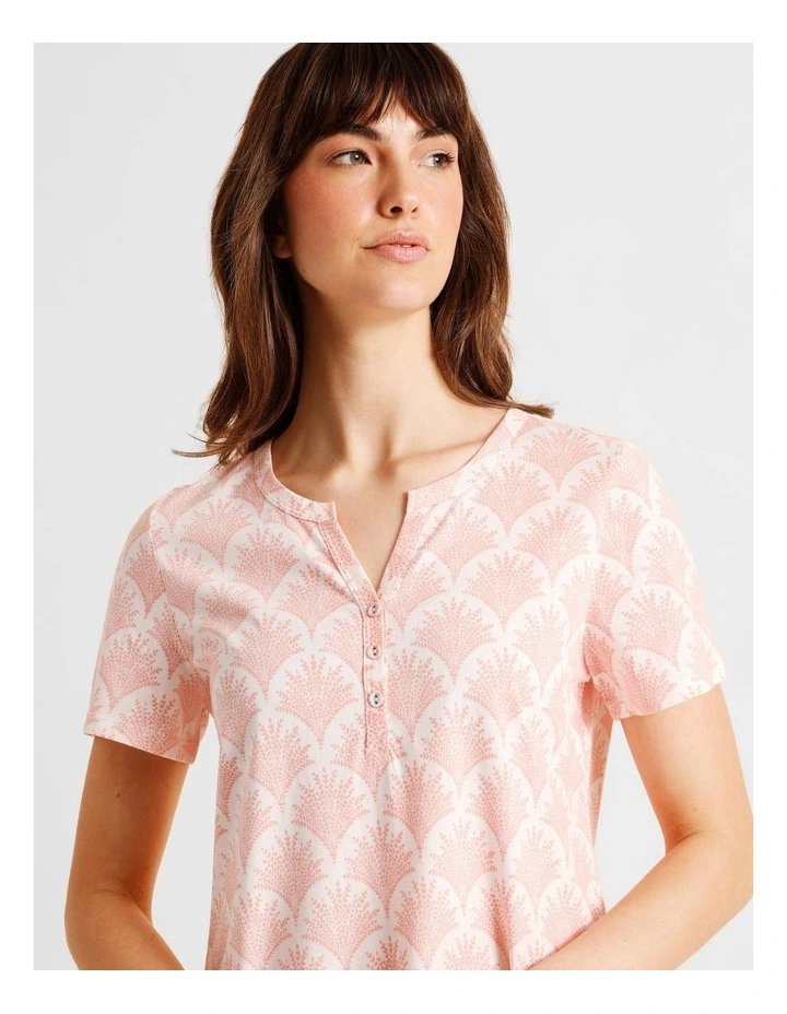 Everyday Cotton Short Sleeve Half Placket Nightie in Foliage Fan Print image 3