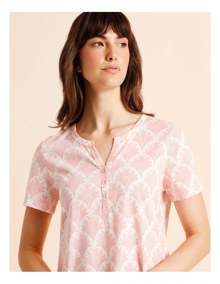 Everyday Cotton Short Sleeve Half Placket Nightie in Foliage Fan Print image 3