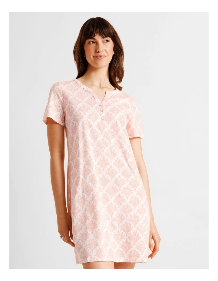 Everyday Cotton Short Sleeve Half Placket Nightie in Foliage Fan Print image 4