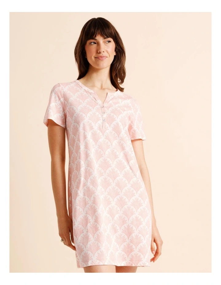Everyday Cotton Short Sleeve Half Placket Nightie in Foliage Fan Print image 4