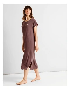 Everyday PVE Short Sleeve Midi Nightie in Taupe