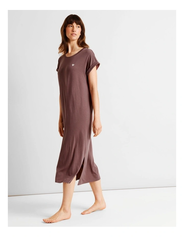 Everyday PVE Short Sleeve Midi Nightie in Taupe image 1