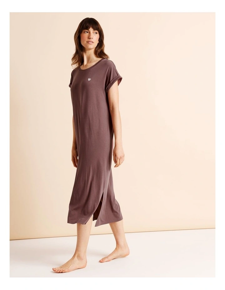 Everyday PVE Short Sleeve Midi Nightie in Taupe image 1
