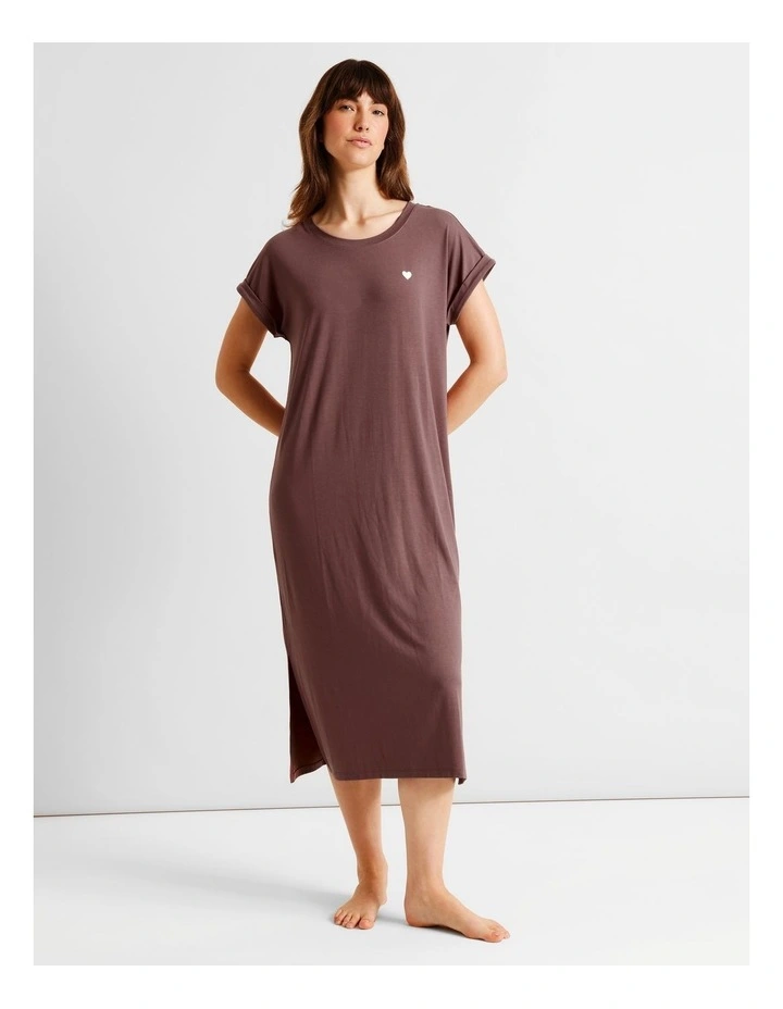 Everyday PVE Short Sleeve Midi Nightie in Taupe image 2