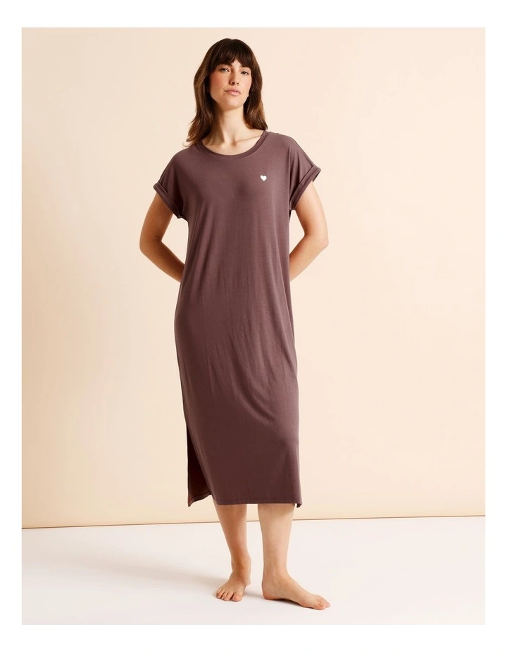 Everyday PVE Short Sleeve Midi Nightie in Taupe image 2