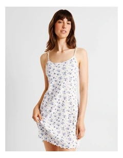 Everyday Pointelle Chemise in White Floral Ditsy Print