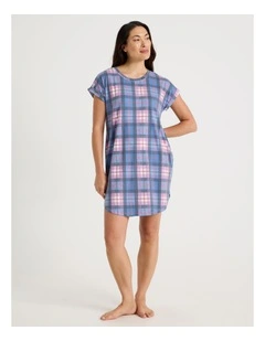 Short Sleeve Nightie in Lilac Check Print