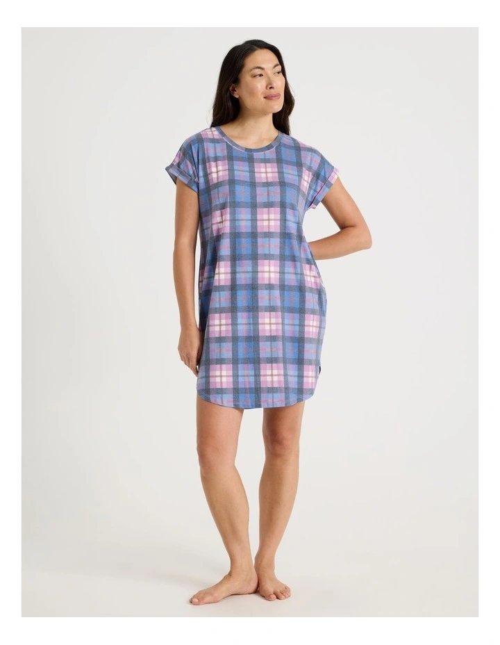 Short Sleeve Nightie in Lilac Check Print image 1