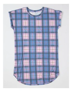 Short Sleeve Nightie in Lilac Check Print