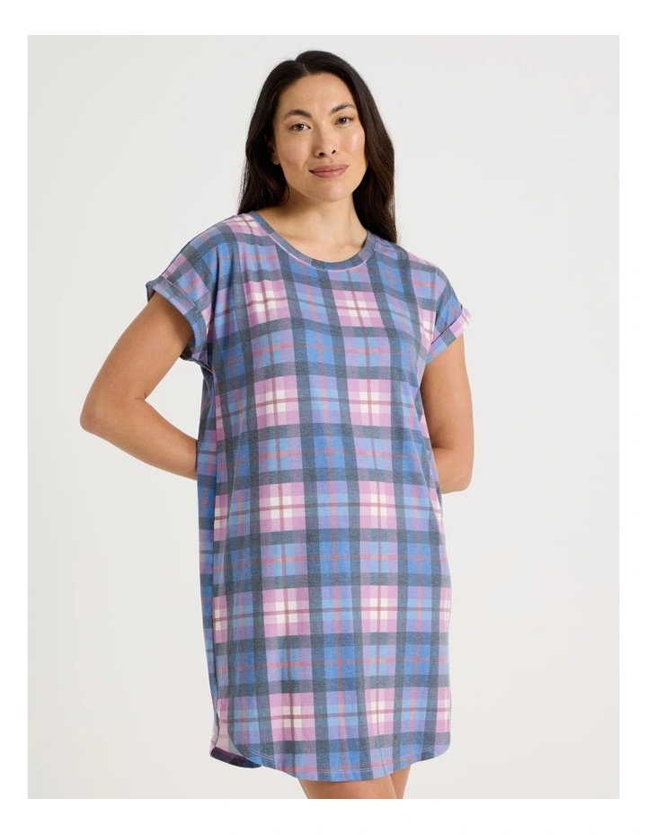 Short Sleeve Nightie in Lilac Check Print image 2