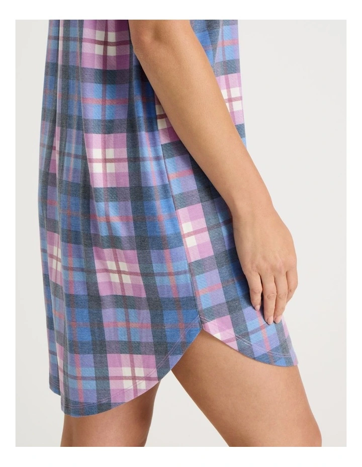 Short Sleeve Nightie in Lilac Check Print image 4