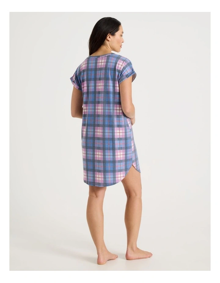 Short Sleeve Nightie in Lilac Check Print image 5
