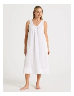 Seersucker Midi Nightie in White