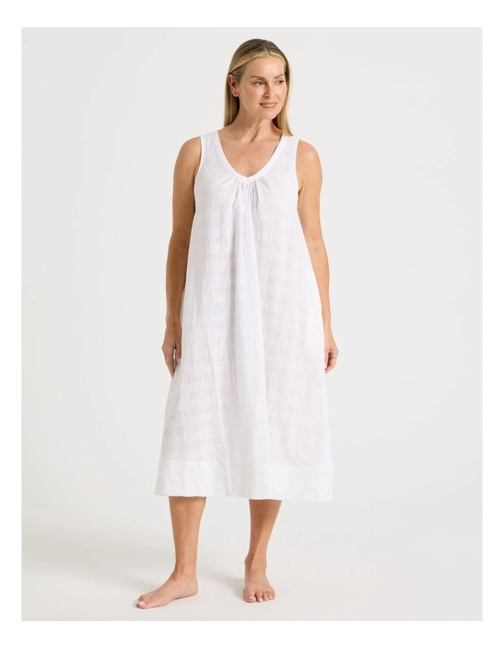 Seersucker Midi Nightie in White image 1